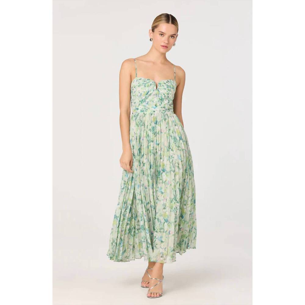 Astr Mint Green Floral Pleated Midi Dress